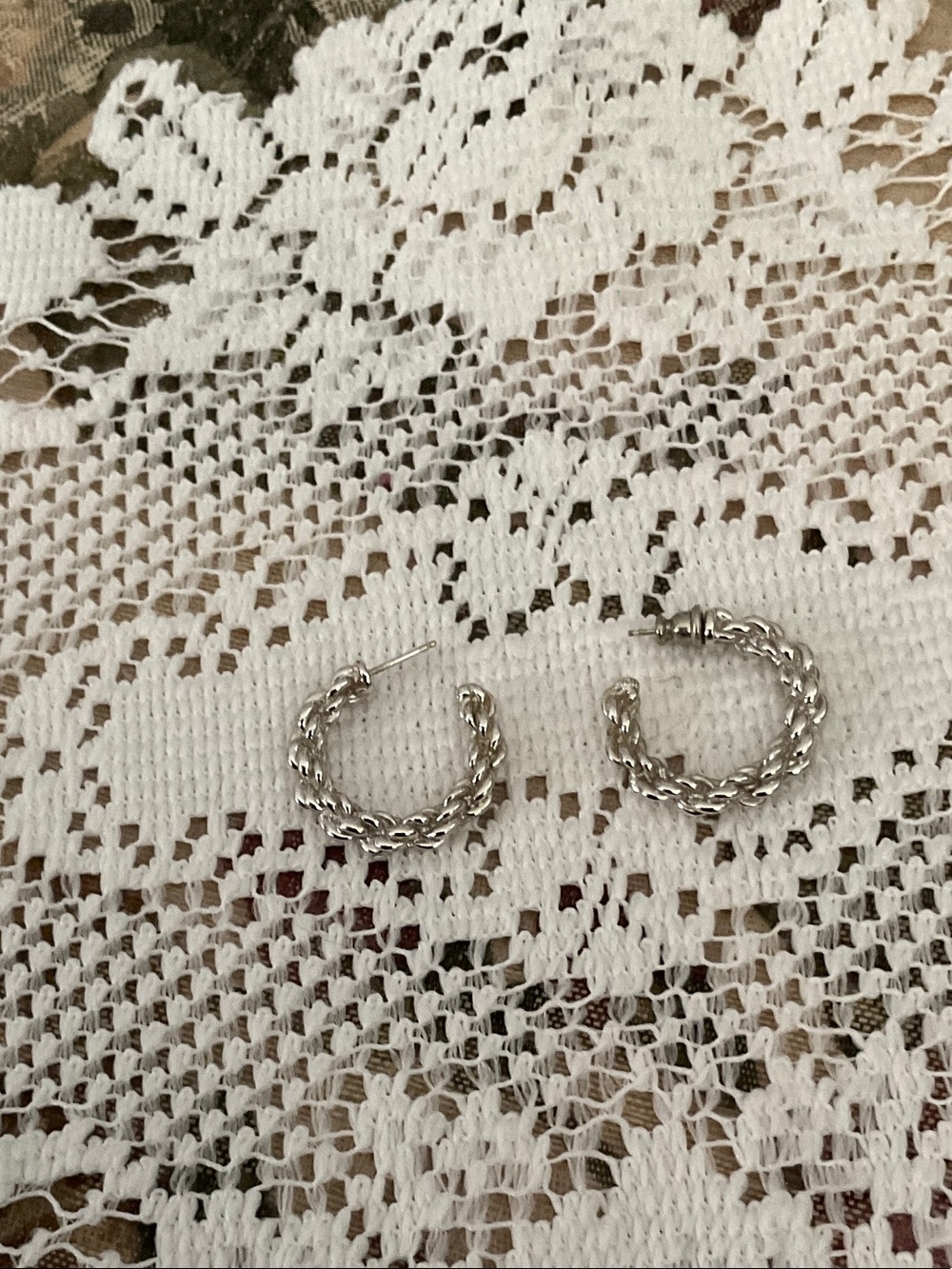 SILVER BRAIDED HOOP POST EARRINGS